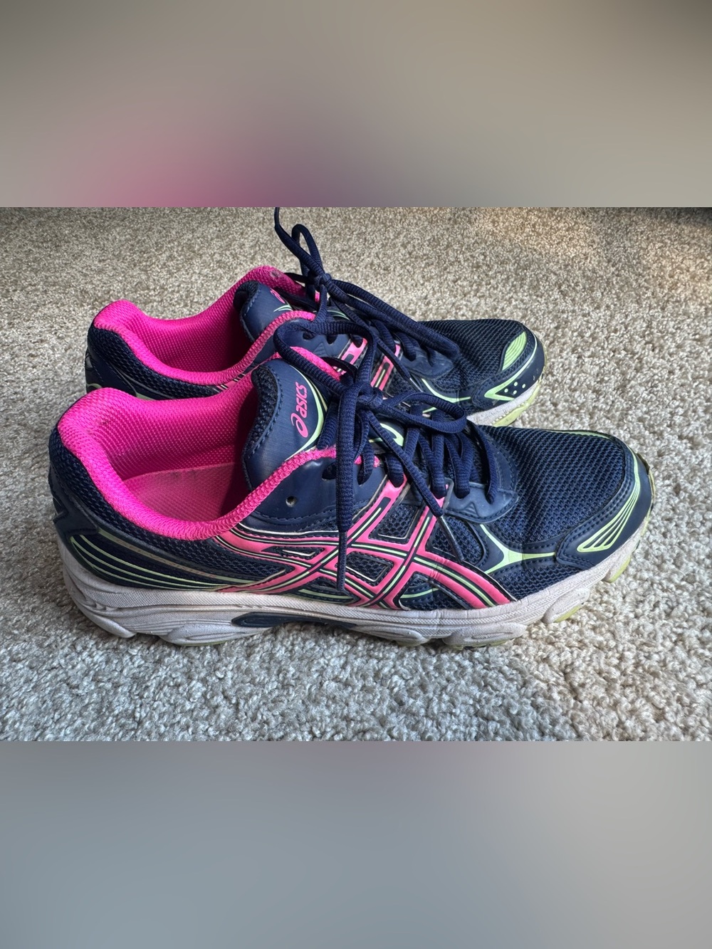 ASICS Navy Running Shoes with Pink and Lime Accents